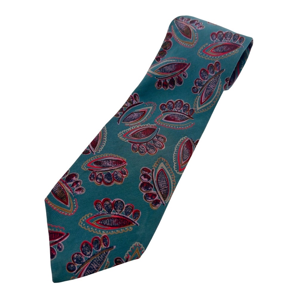 Secours Paisley Tie Teal Red Wide Retro Y2K Men's Necktie 3.75x58